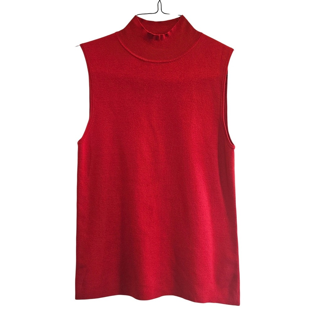 Chico's Red Silk Blend Mock Neck Sleeveless Knit Sweater Top Size 1 Medium